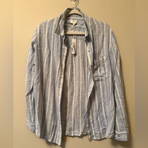Blue and White Striped Button-Up Shirt